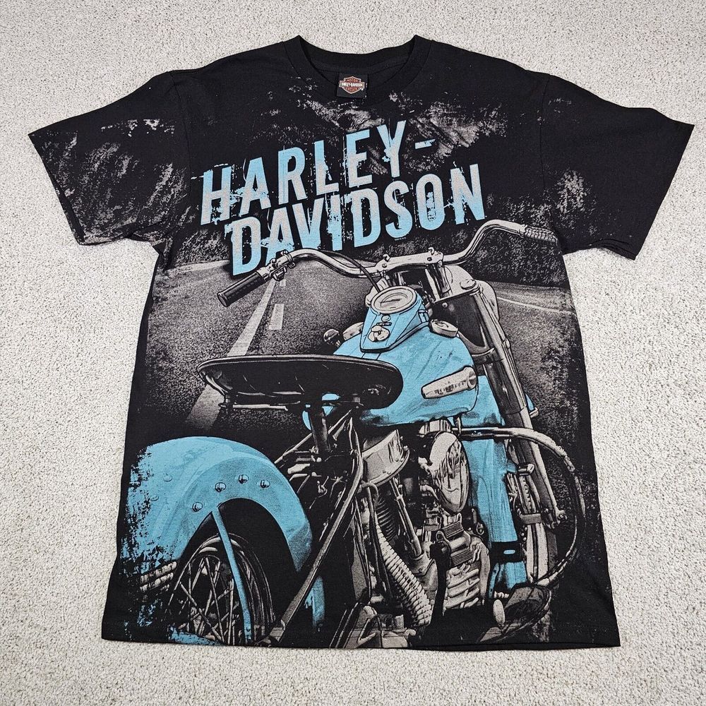 2019 AOP Dubai Harley Davidson T-Shirt Black Size L Biker Rare Motorcycle Insane